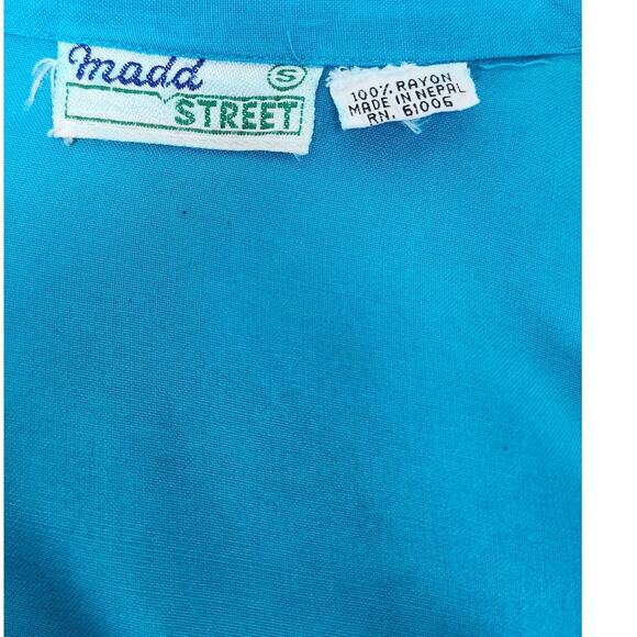 Madd Street Teal Short Sleeved Button down 2 Pocket Vintage 1980s Blouse W Sz Sm - Picture 3 of 6